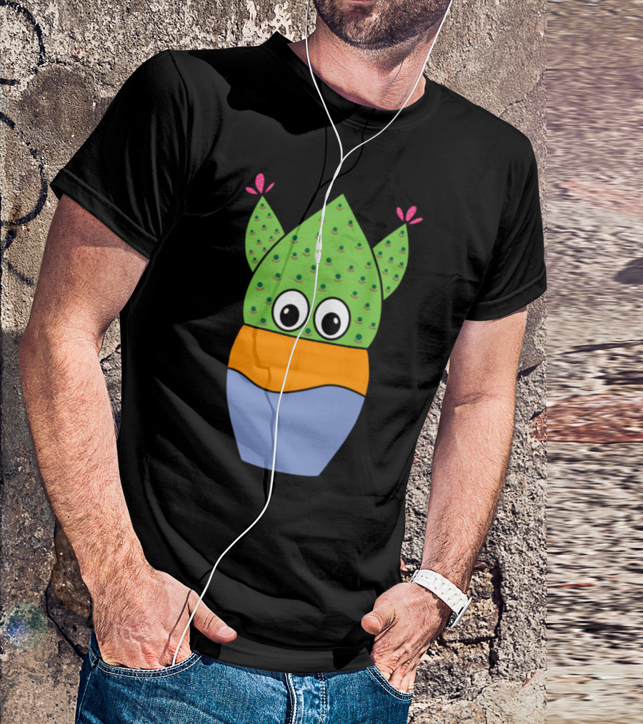 Playful Beavers Tail Cactus Cartoon In Colorful Jar T-Shirt