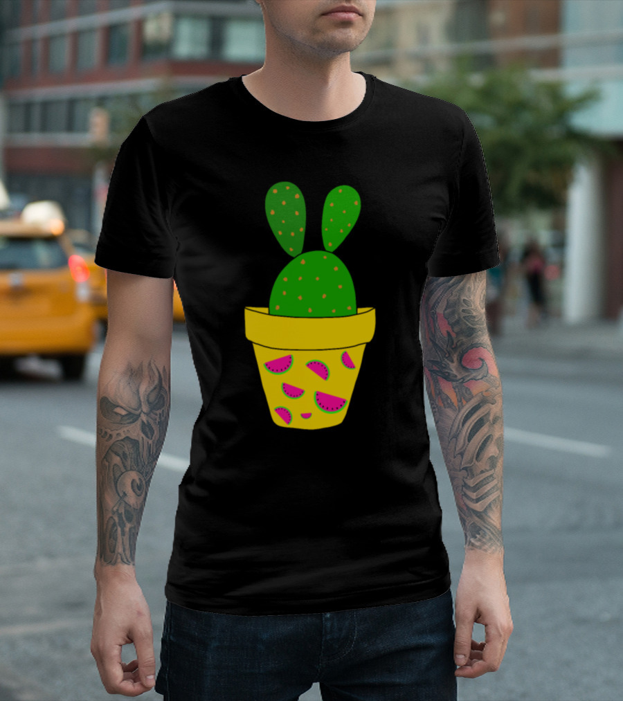 Bunny Ears Cactus In Watermelon Pot T-Shirt