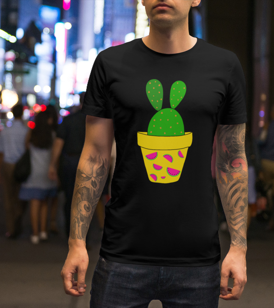 Bunny Ears Cactus In Watermelon Pot T-Shirt