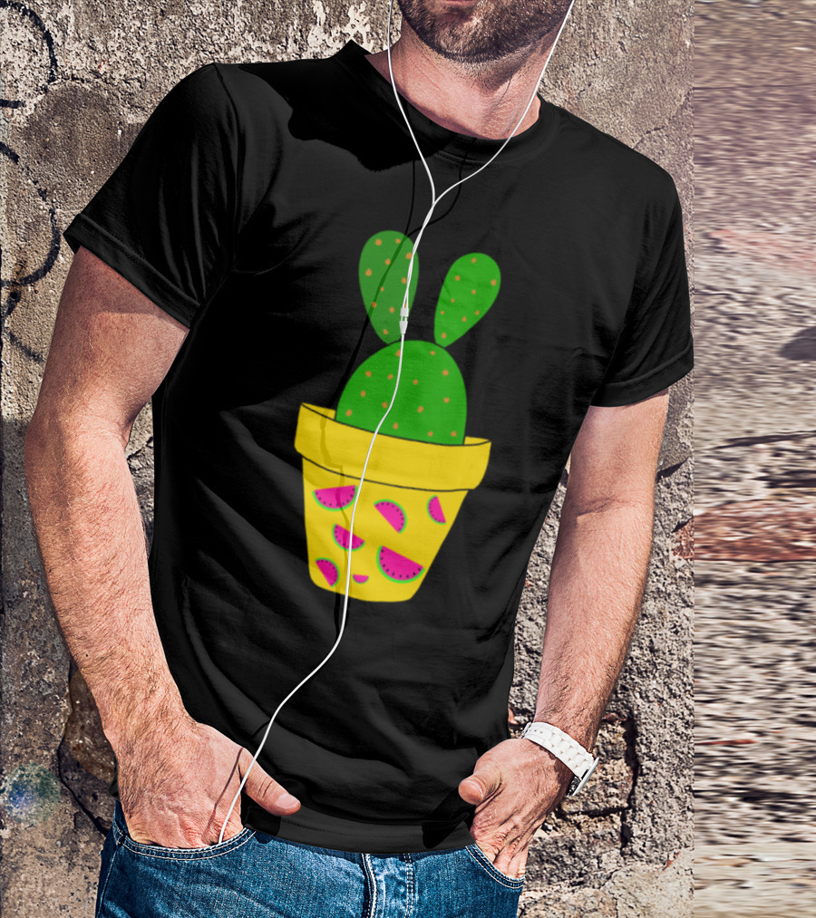 Bunny Ears Cactus In Watermelon Pot T-Shirt