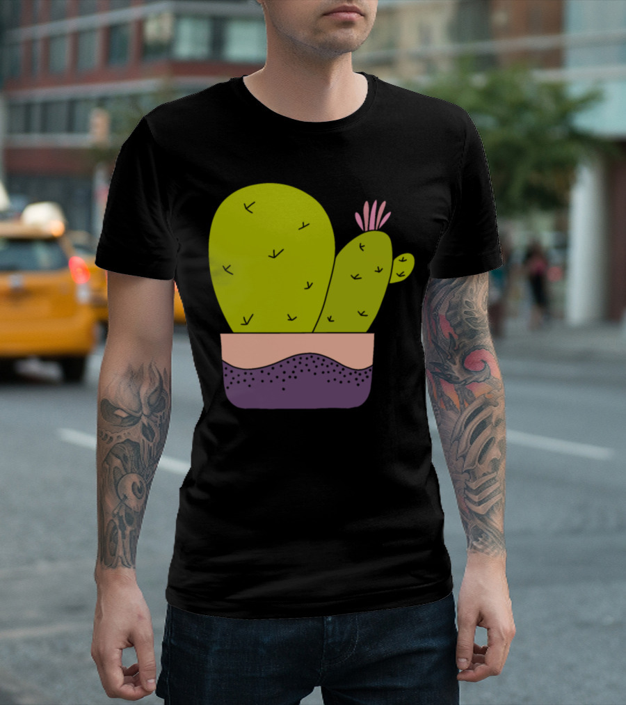 Cacti Bunch With Pink Flower in Colorful Pot T-Shirt
