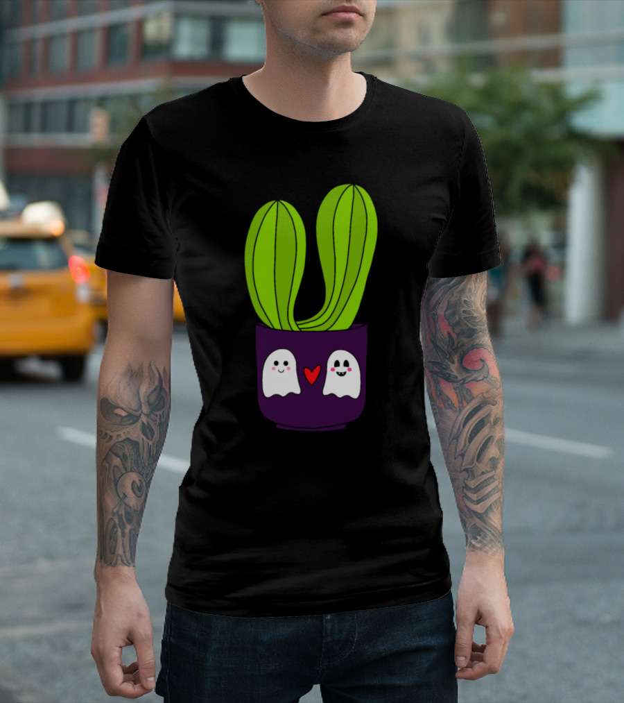 Cacti Couple Ghosts Halloween Pot with Heart T-Shirt