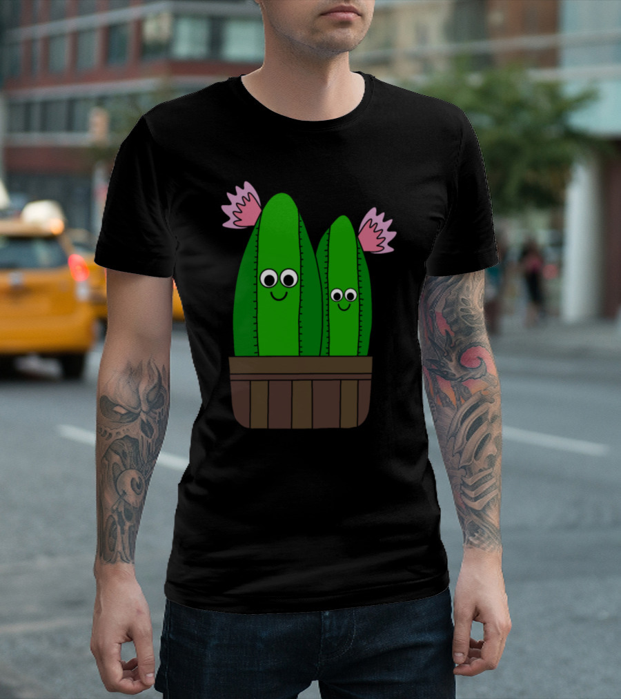 Cacti Cuties In A Wooden Pot With Smiling Flowers T-Shirt