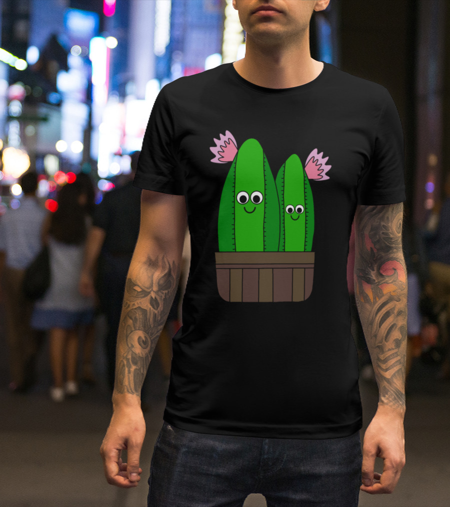 Cacti Cuties In A Wooden Pot With Smiling Flowers T-Shirt