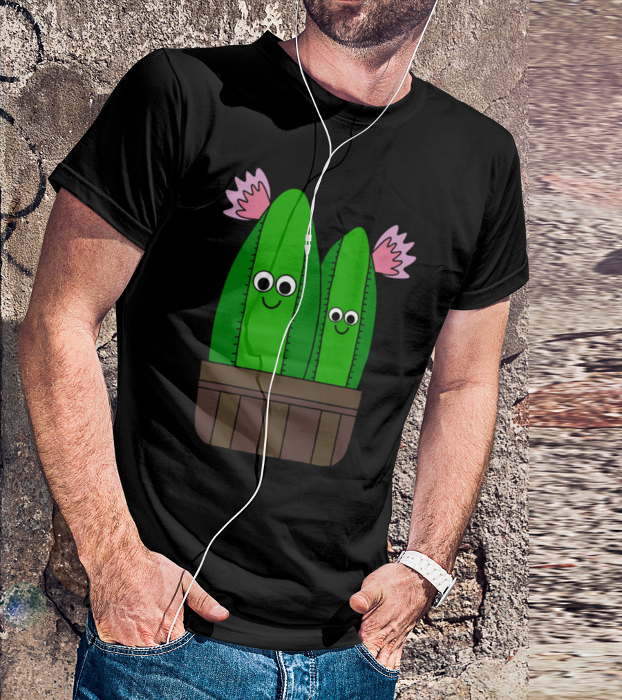 Cacti Cuties In A Wooden Pot With Smiling Flowers T-Shirt