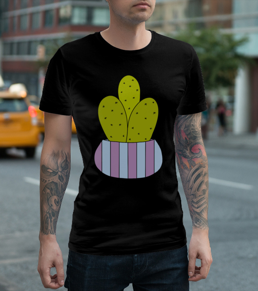 Cacti in a Striped Pot with Green and Purple Accents T-Shirt