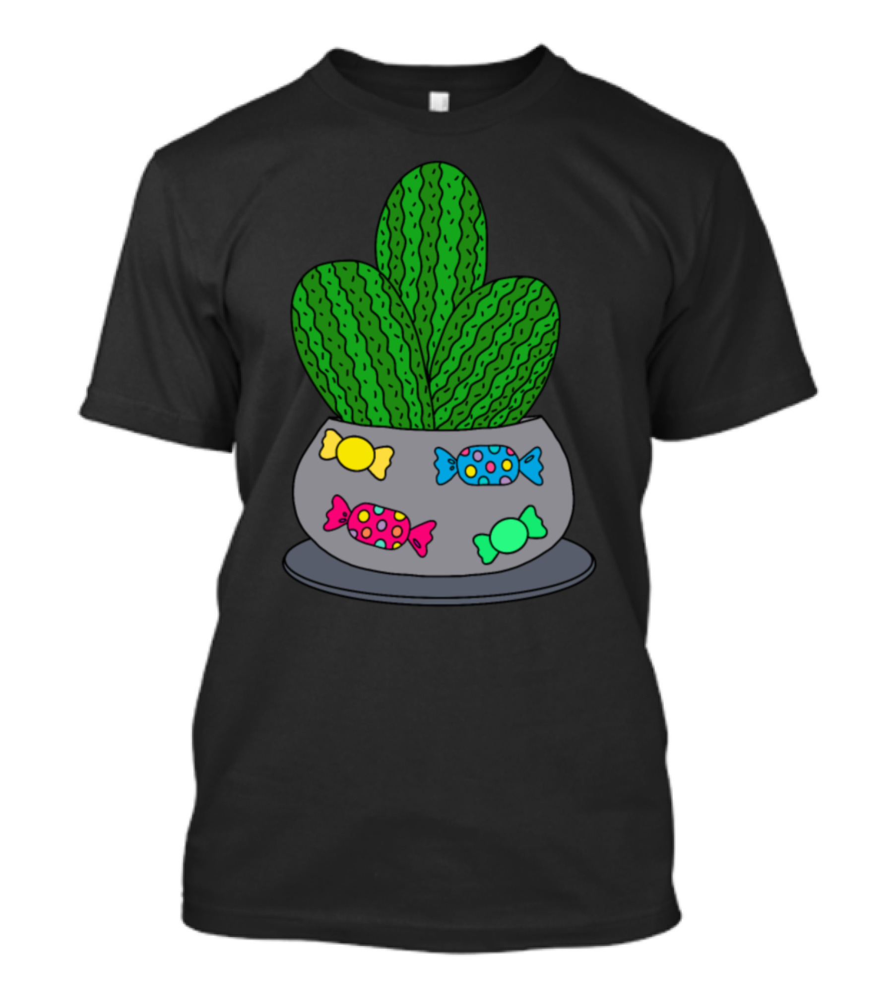 Cacti In Colorful Candy Pot For Halloween Trick Or Treat T-Shirt