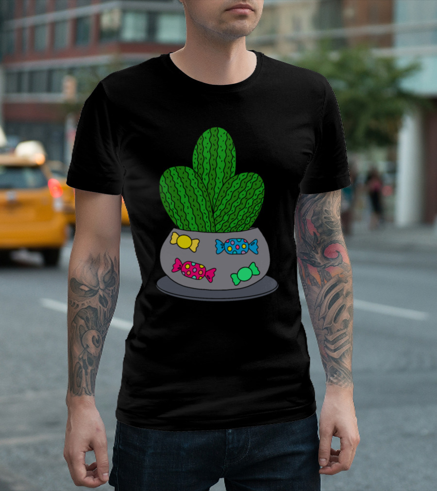 Cacti In Colorful Candy Pot For Halloween Trick Or Treat T-Shirt
