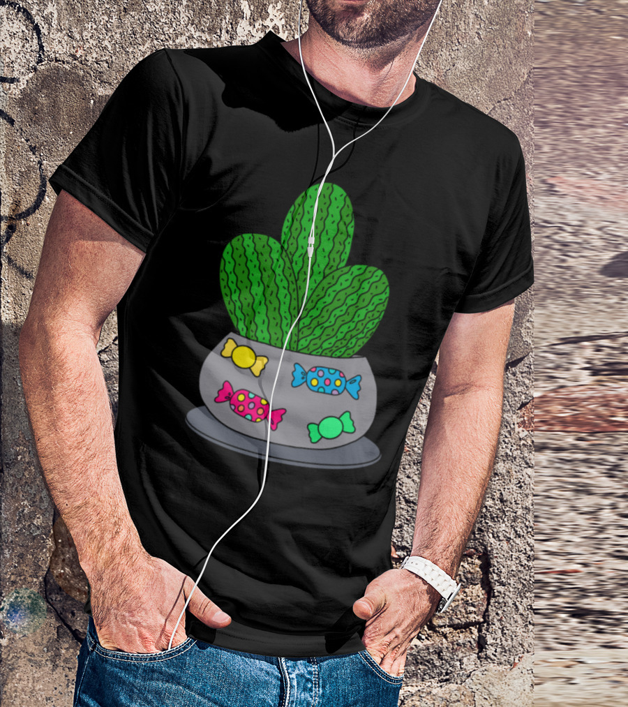 Cacti In Colorful Candy Pot For Halloween Trick Or Treat T-Shirt