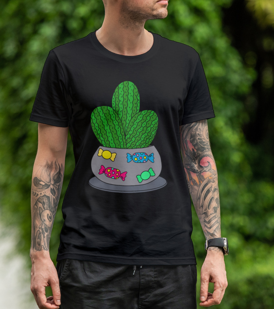 Cacti In Colorful Candy Pot For Halloween Trick Or Treat T-Shirt