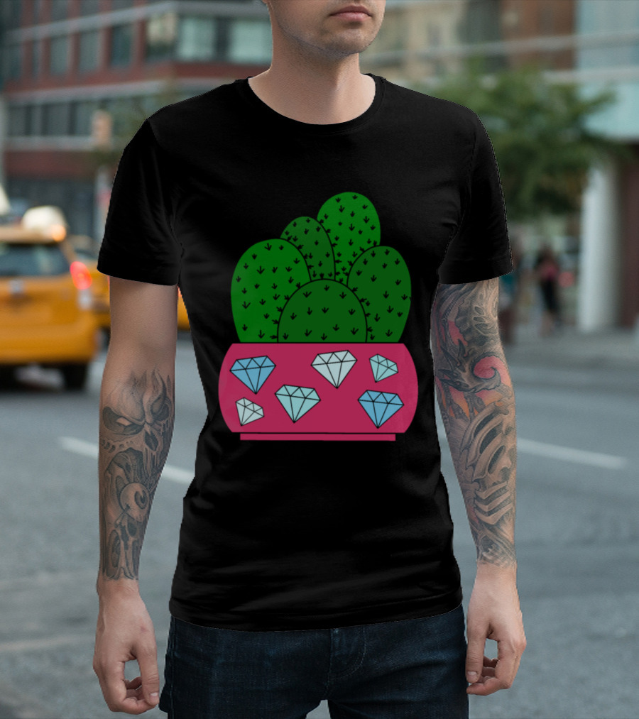 Cacti Cluster in Gem-Inlaid Planter T-Shirt