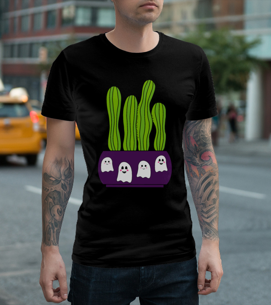 Cacti in Halloween Ghosts Pot T-Shirt