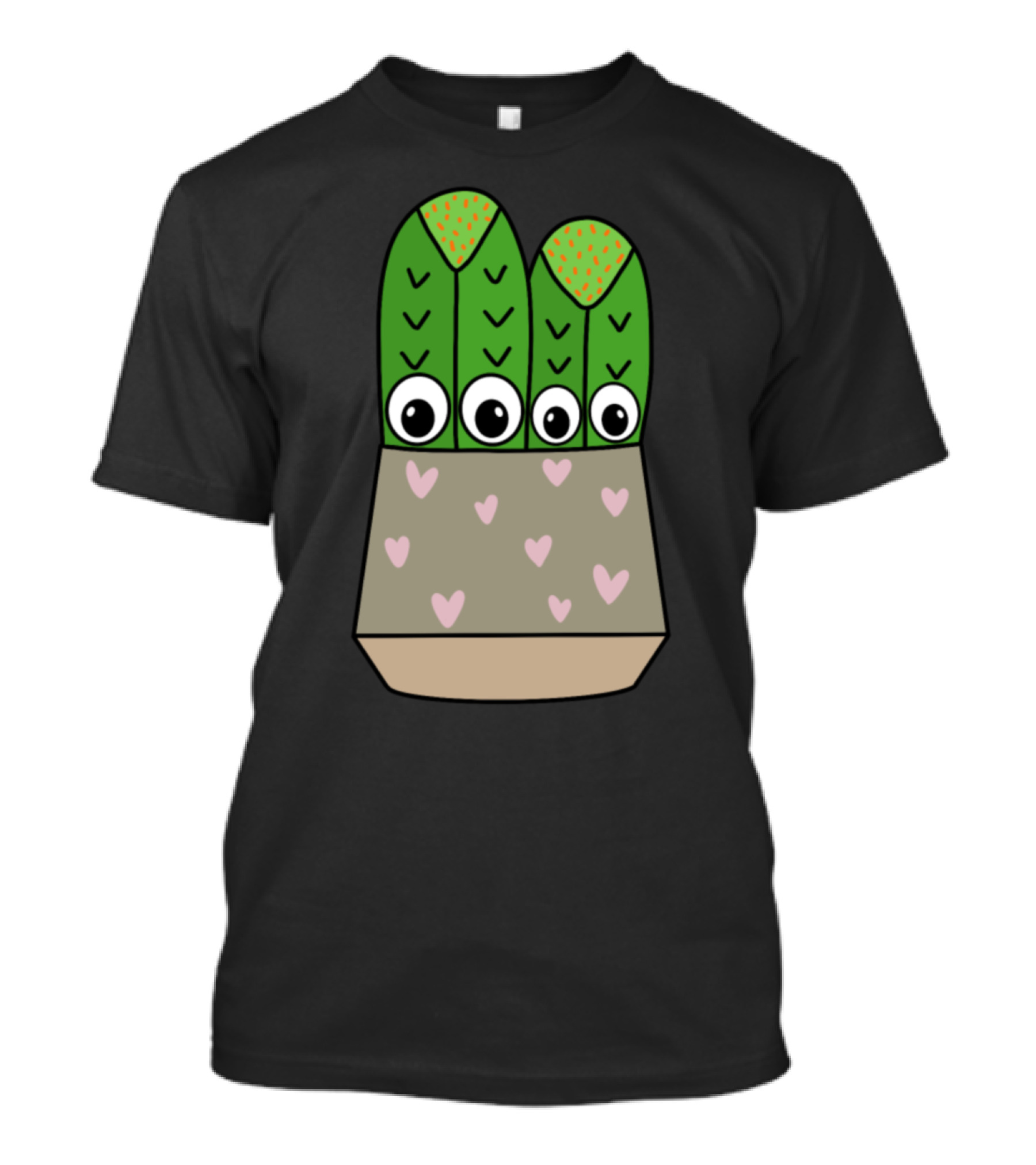 Cacti With Big Eyes In Hearts Pot T-Shirt