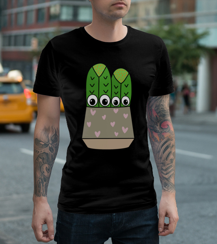 Cacti With Big Eyes In Hearts Pot T-Shirt