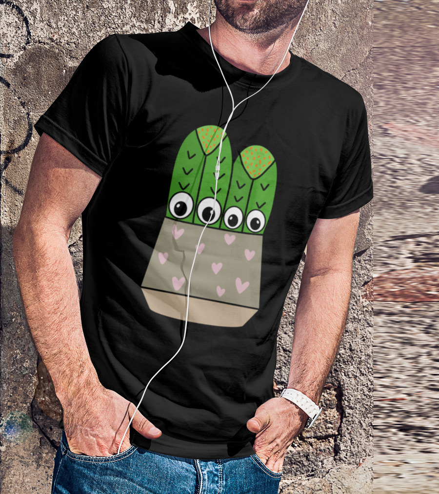 Cacti With Big Eyes In Hearts Pot T-Shirt