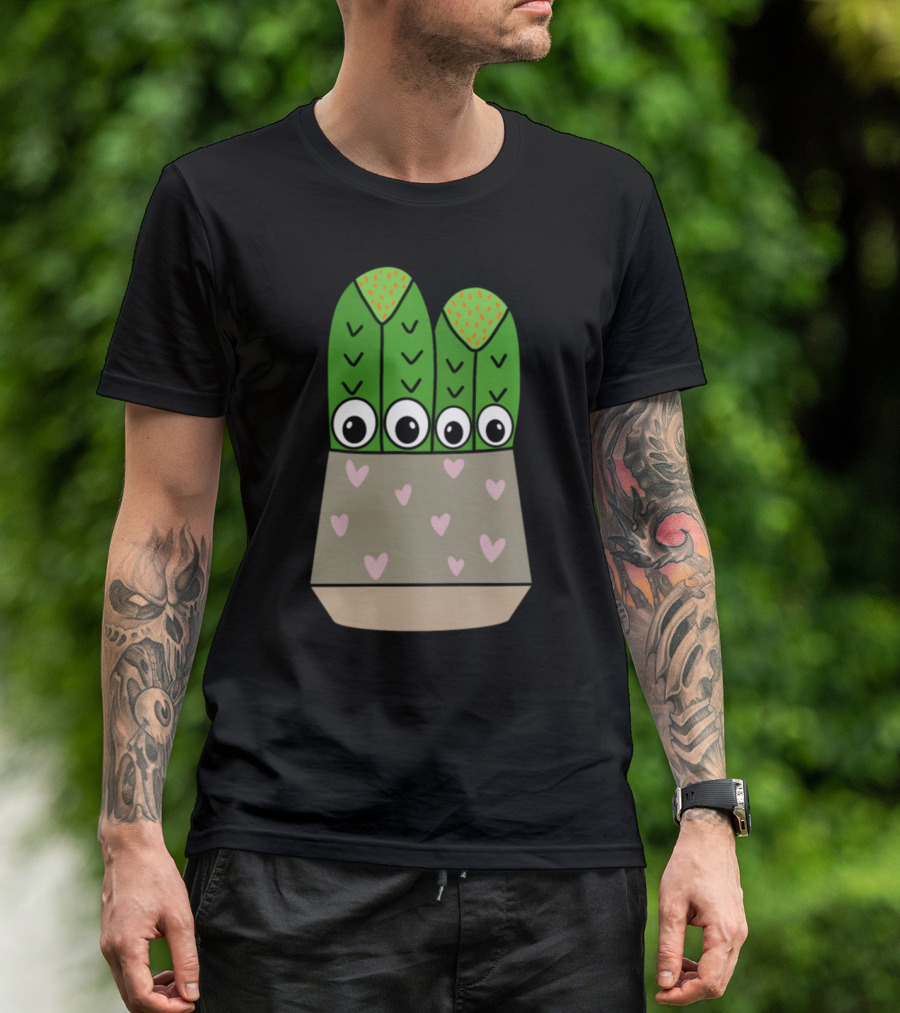 Cacti With Big Eyes In Hearts Pot T-Shirt