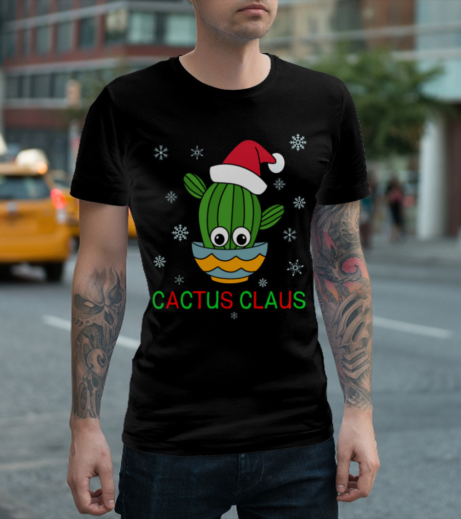 Cactus Claus Santa Hat Cactus Bowl With Snowflakes T-Shirt