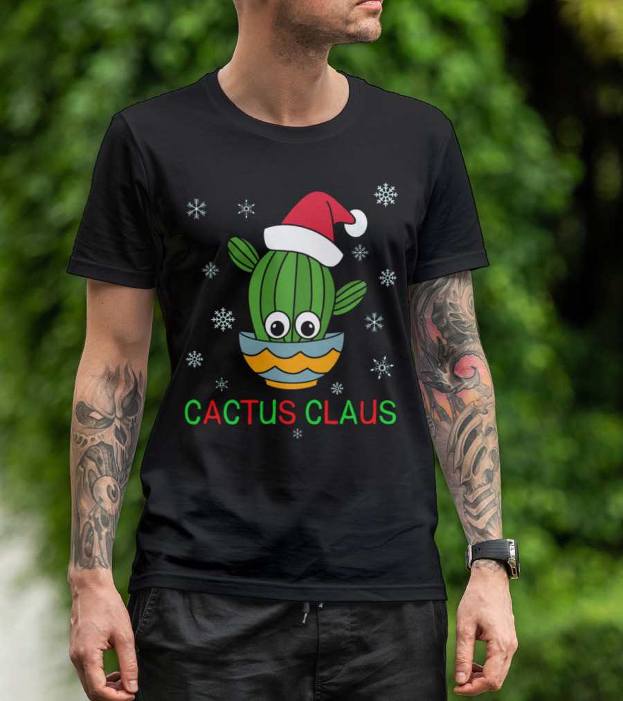 Cactus Claus Santa Hat Cactus Bowl With Snowflakes T-Shirt