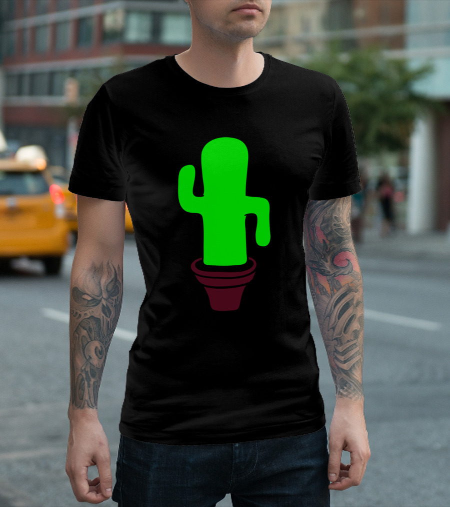 Cactus Dancing Sweet Cute Flowerpot Vibrant Green Cartoon T-Shirt