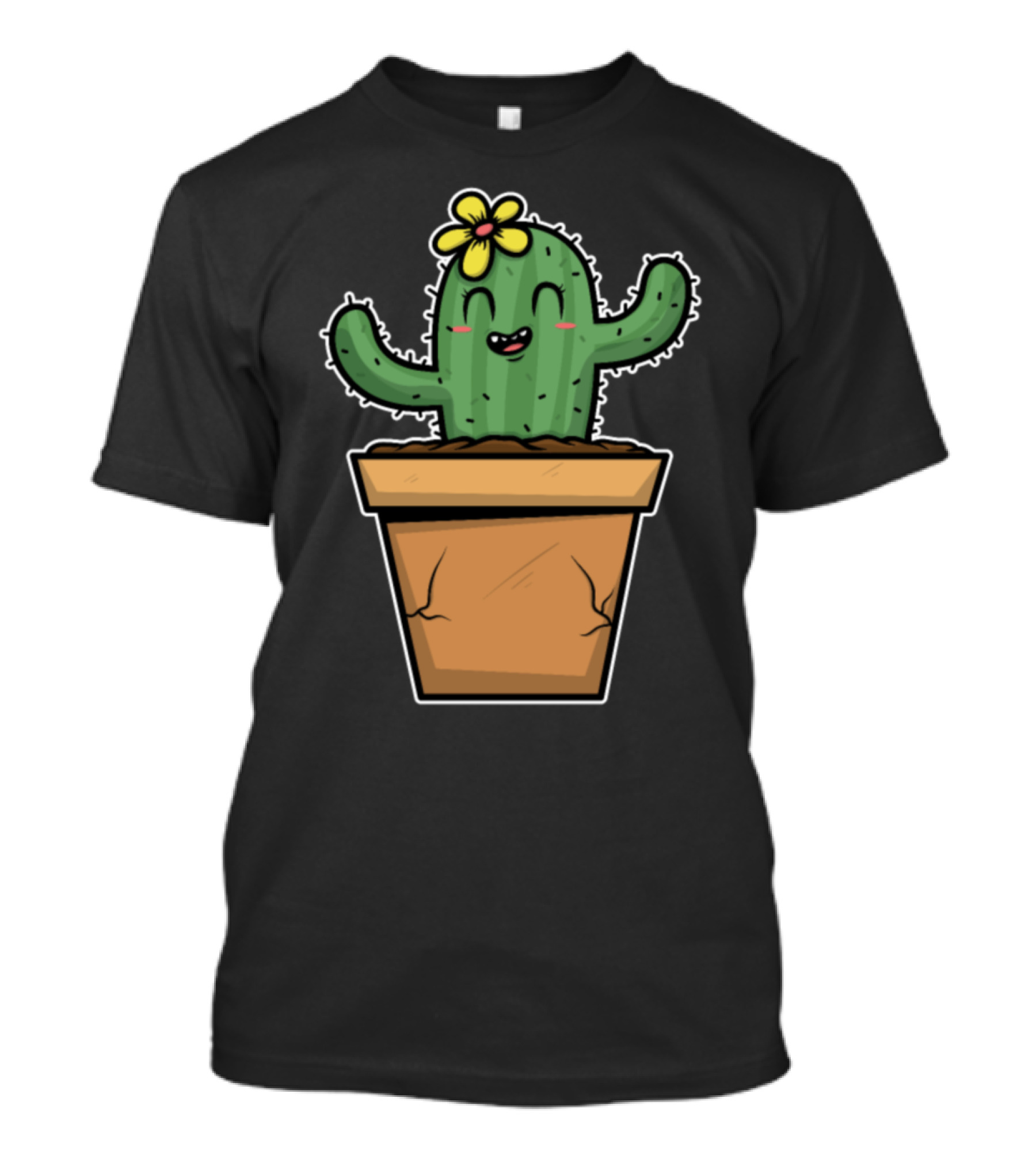 Cactus Blossom With Smiling Flowerpot Face T-Shirt