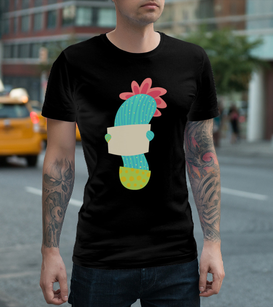 Cactus Holds Paper Colorful Plant with Blank Sign T-Shirt
