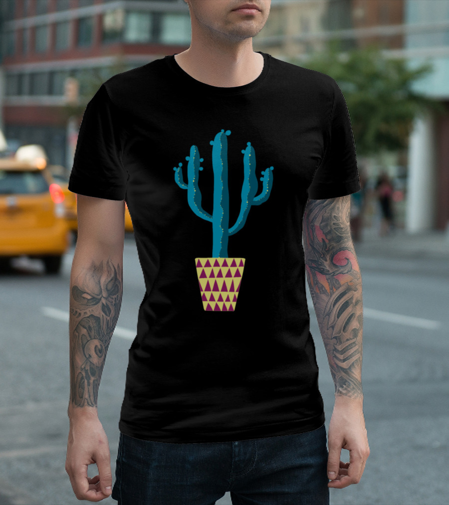 Cactus in a Yellow and Magenta Triangle Pot T-Shirt