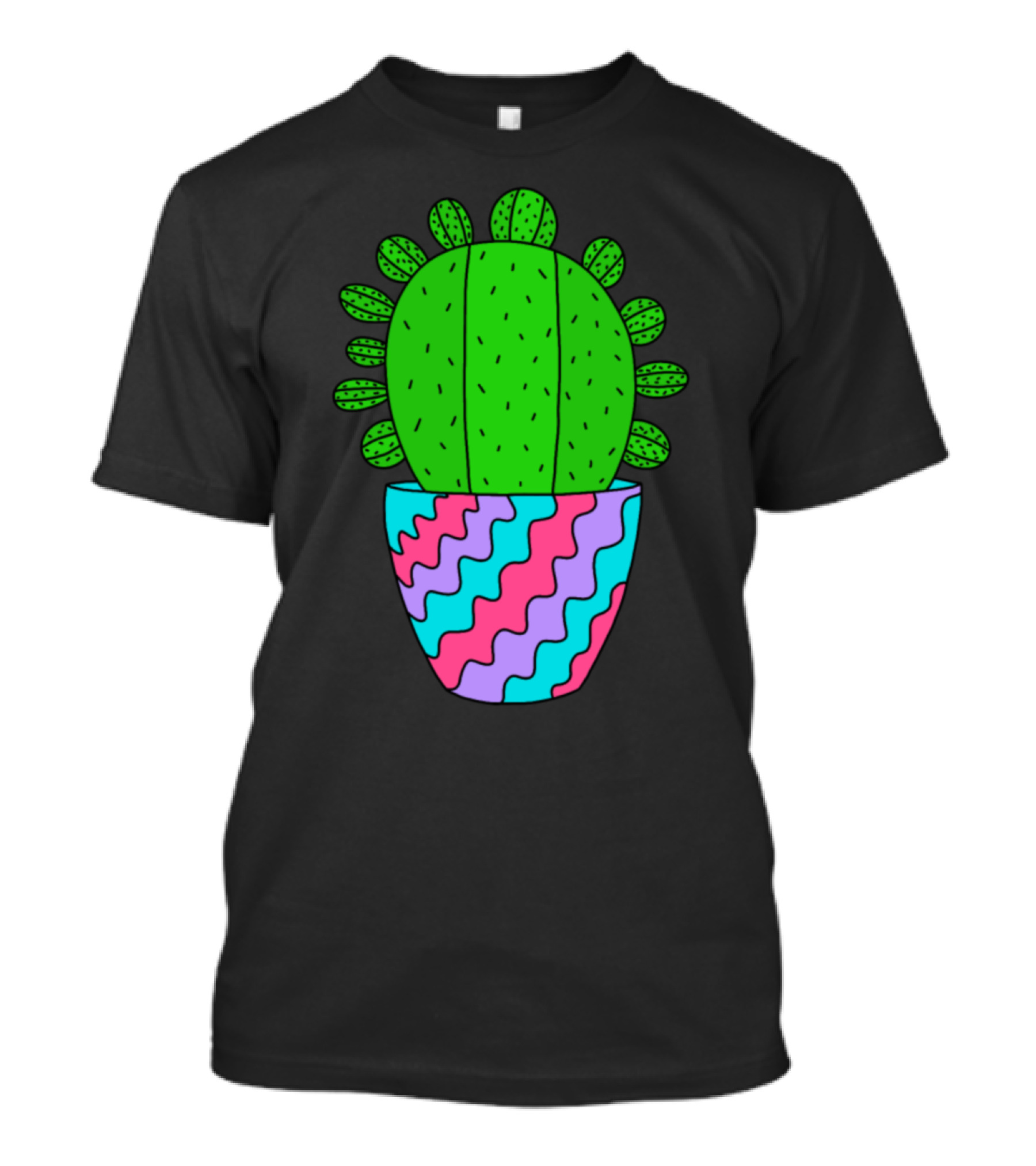 Cactus In Vibrant Wavy Multicolor Pot T-Shirt