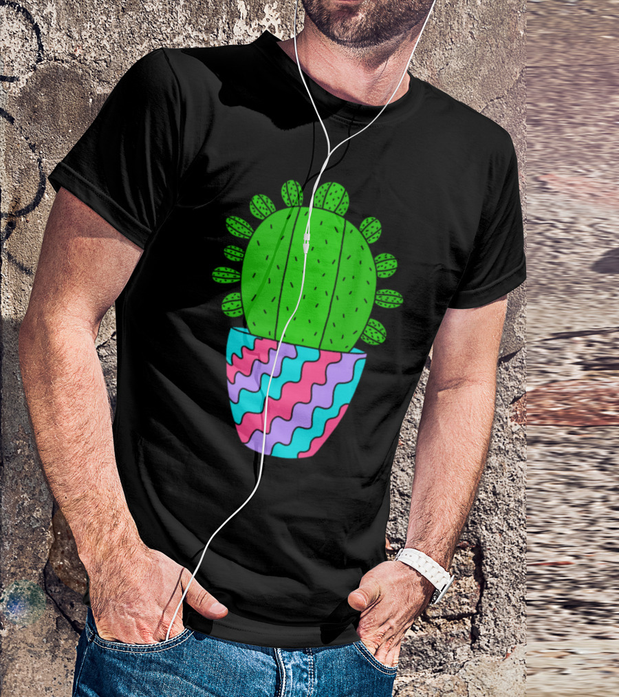 Cactus In Vibrant Wavy Multicolor Pot T-Shirt
