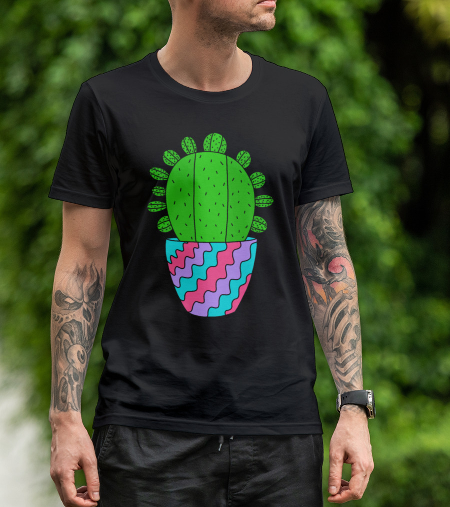 Cactus In Vibrant Wavy Multicolor Pot T-Shirt
