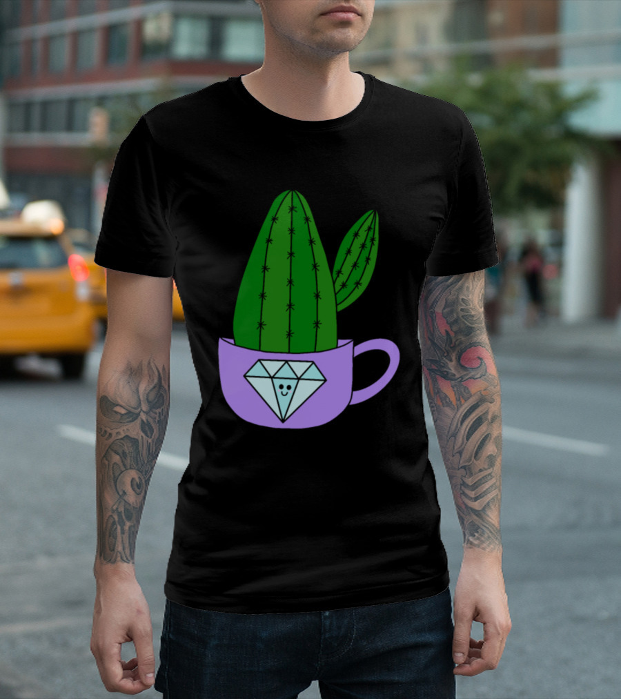Cactus in Diamond Mug with Smiling Face T-Shirt