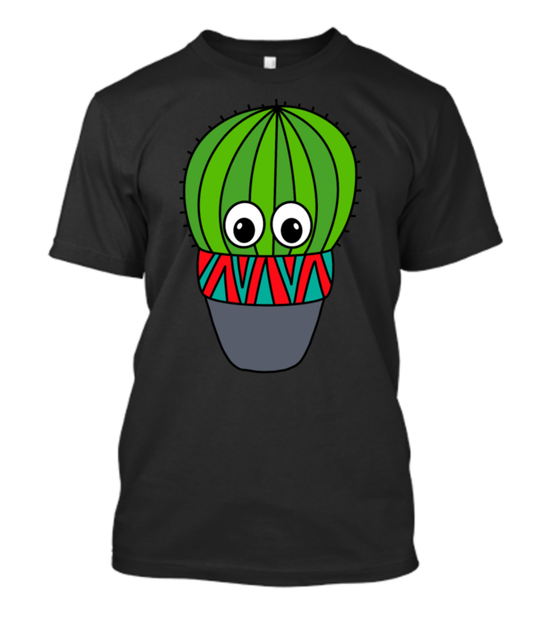 Cactus With Eyes In Colorful Patterned Pot T-Shirt