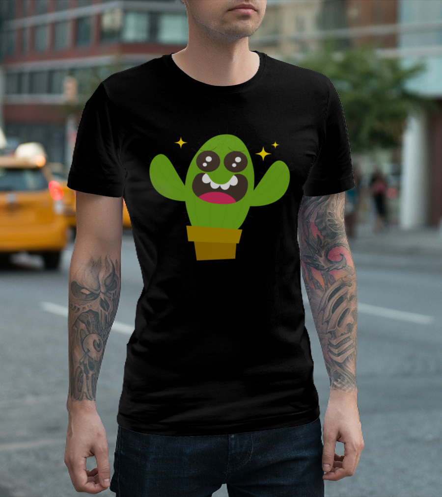 Cactus Loveqqe6e Smiling Cartoon Cactus with Sparkles T-Shirt