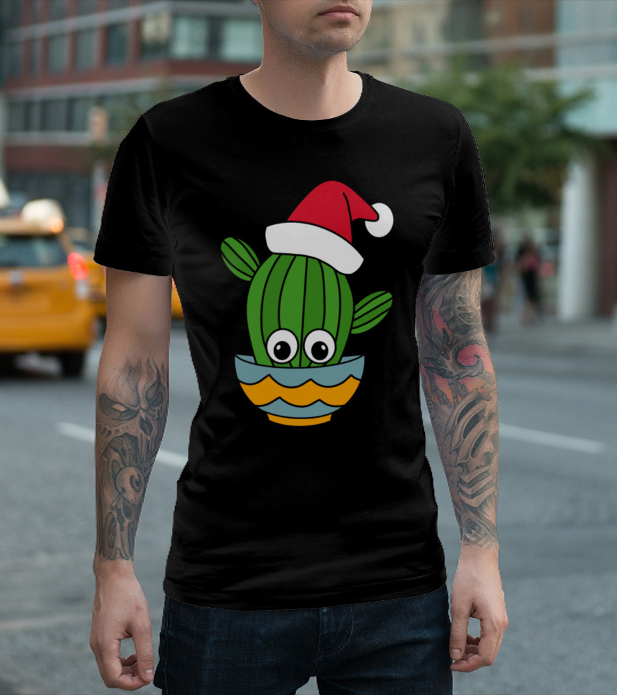 Cactus With Santa Hat In A Decorative Bowl T-Shirt