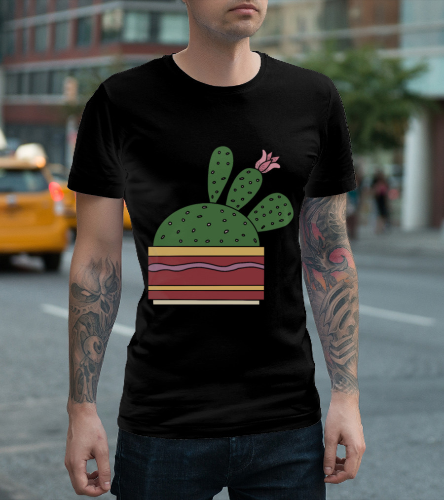 Cactus With Beautiful Flower In Geometric Pot With Pastel Pink Blossom T-Shirt