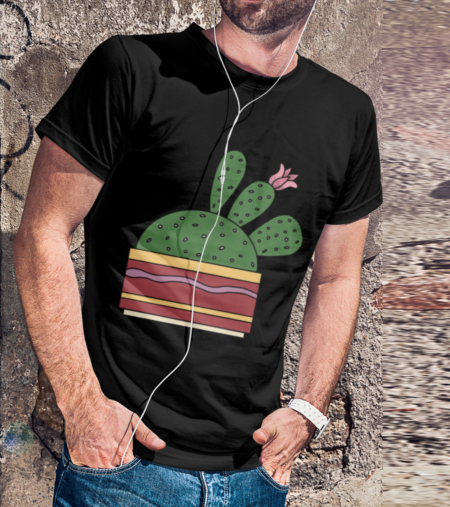 Cactus With Beautiful Flower In Geometric Pot With Pastel Pink Blossom T-Shirt