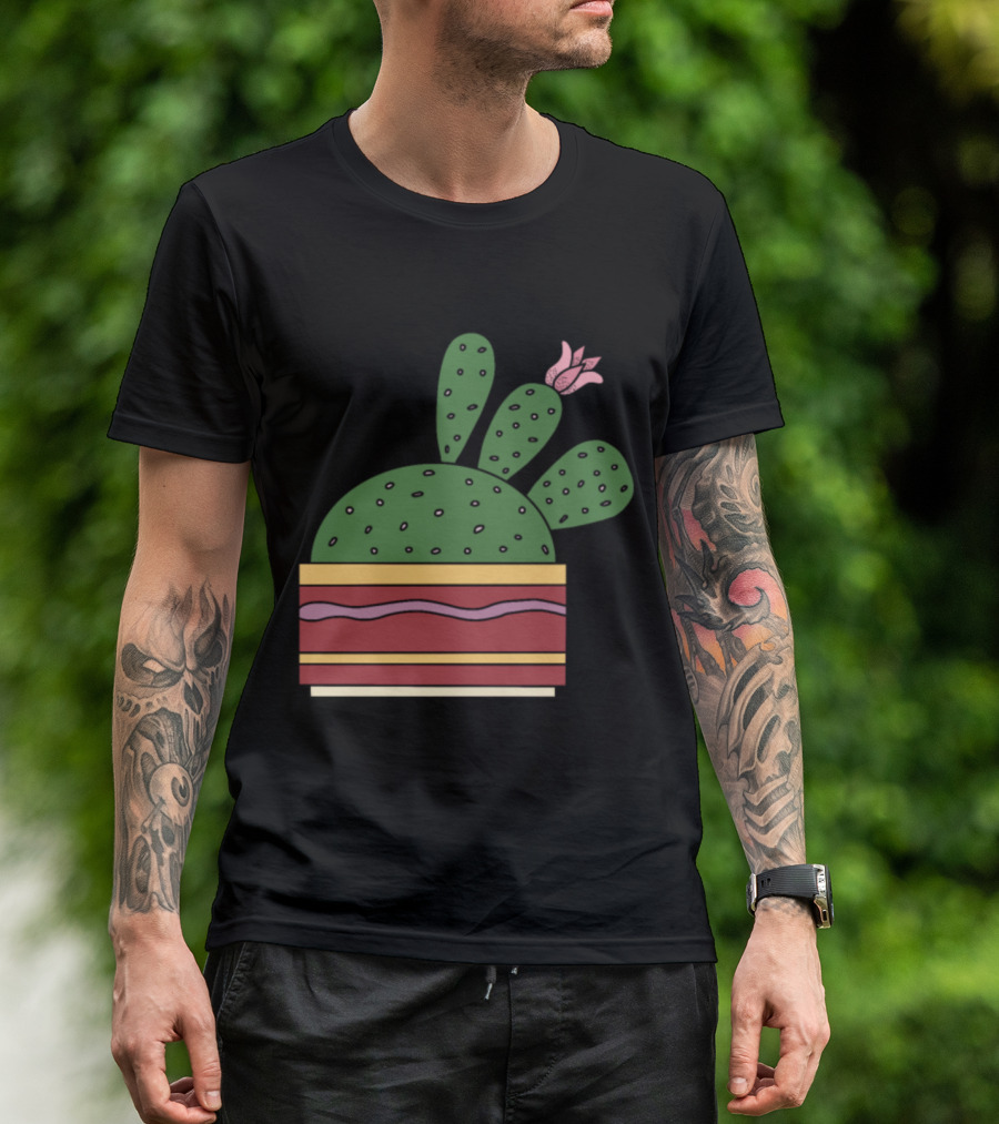 Cactus With Beautiful Flower In Geometric Pot With Pastel Pink Blossom T-Shirt