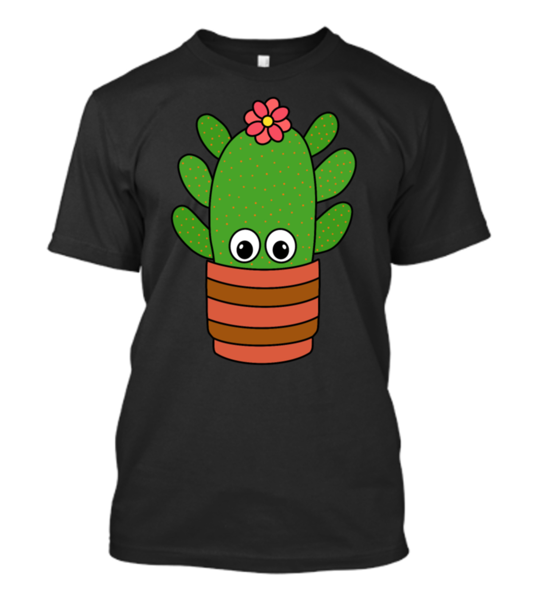 Cactus With Big Eyes And Pink Flower In Striped Pot T-Shirt