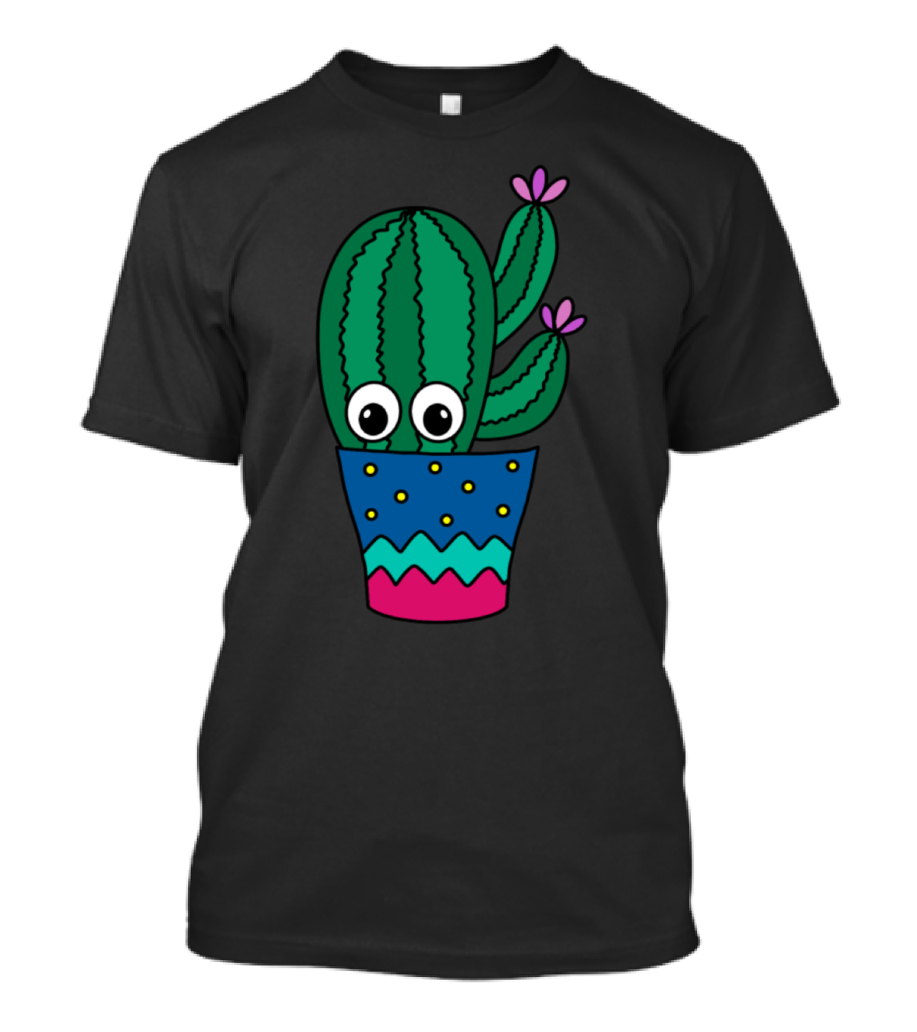 Cactus With Big Eyes And Cute Flowers In Colorful Pot T-Shirt
