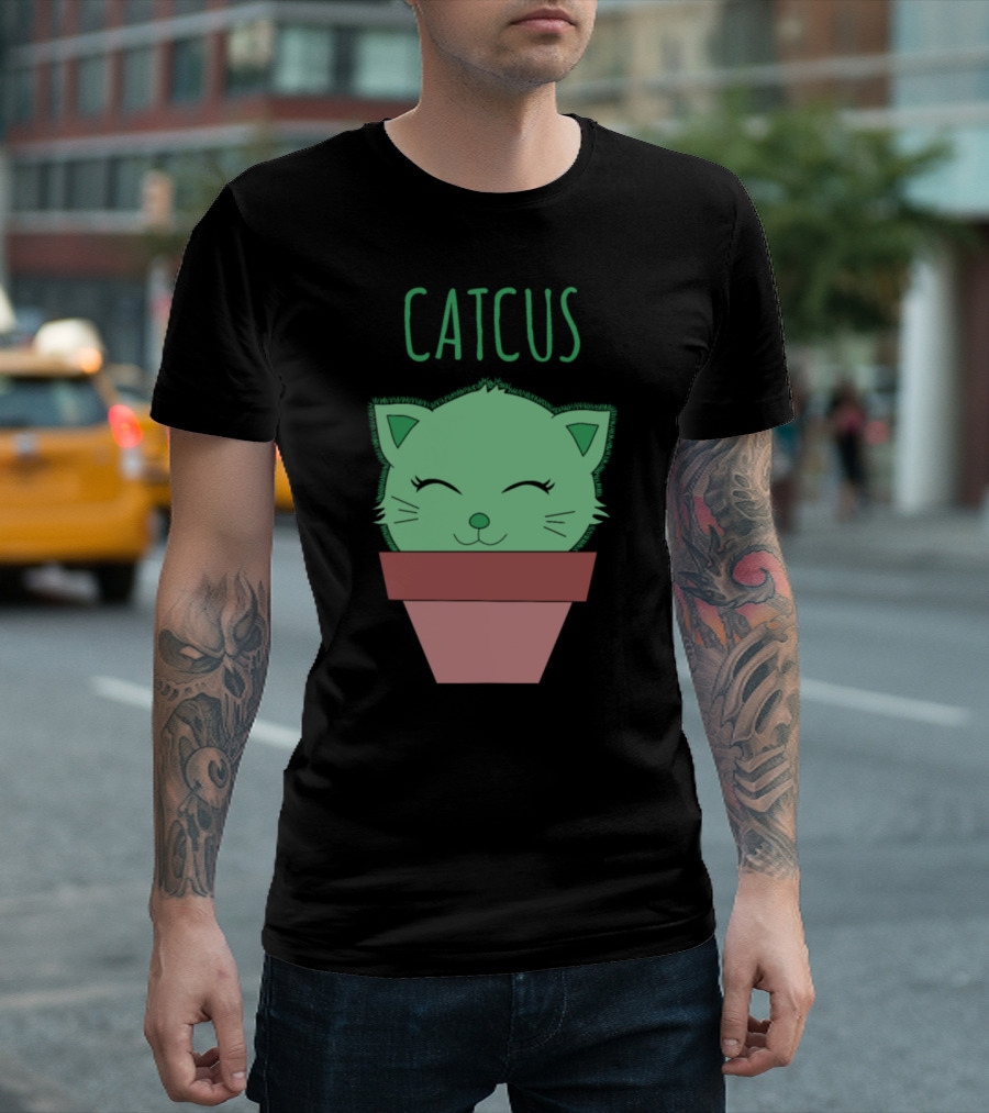Cat Lovers Catcus Funny Cactus Cat Pun Adorable Plant Kitty T-Shirt