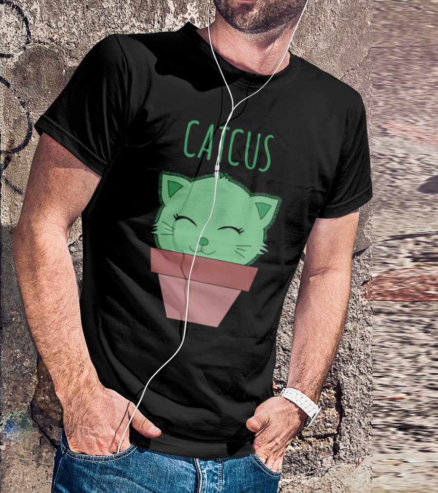 Cat Lovers Catcus Funny Cactus Cat Pun Adorable Plant Kitty T-Shirt