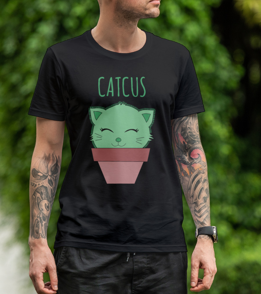 Cat Lovers Catcus Funny Cactus Cat Pun Adorable Plant Kitty T-Shirt