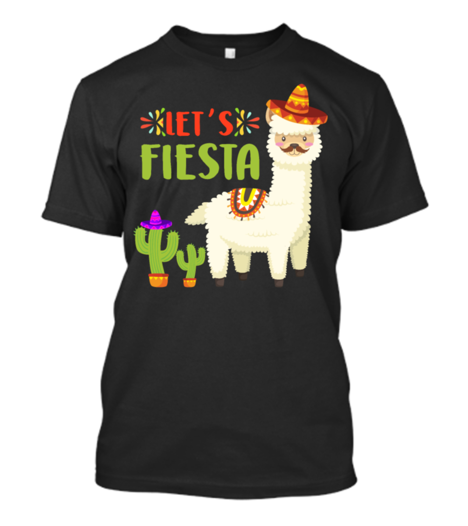 Let's Fiesta Cute Llama Mexican Cactus Sombrero Cinco De Mayo T-Shirt