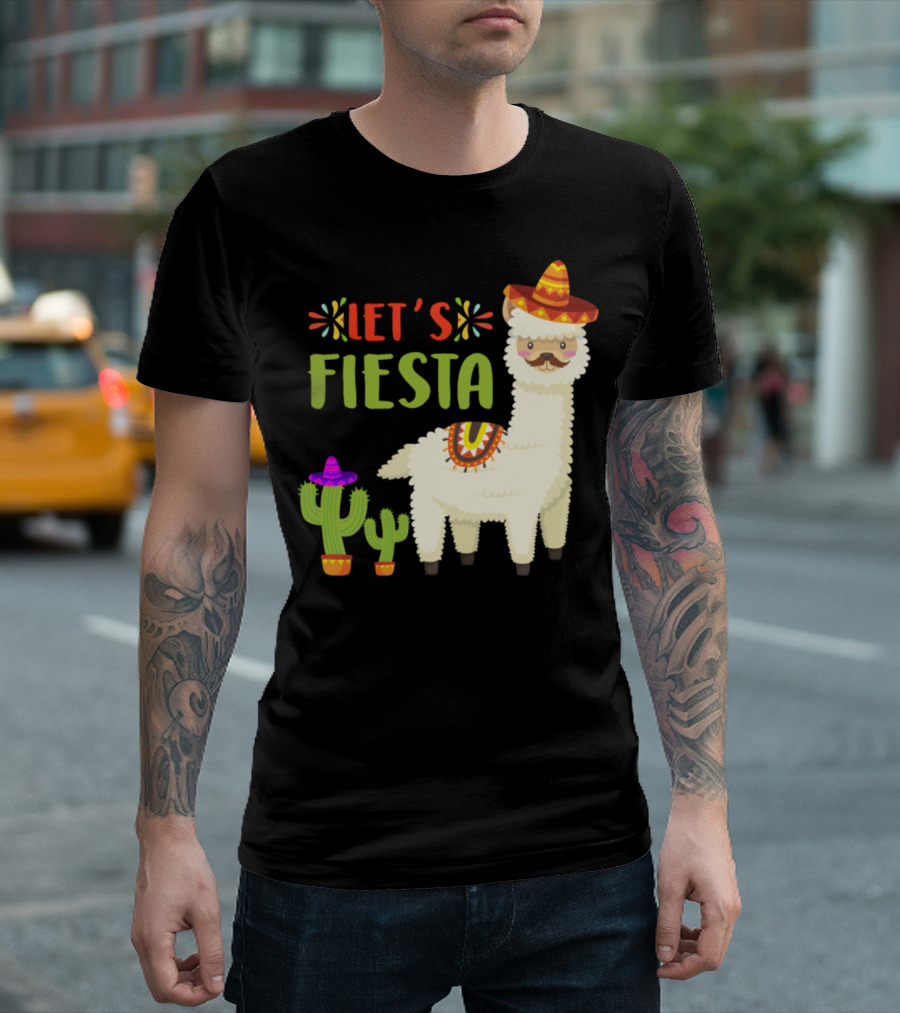 Let's Fiesta Cute Llama Mexican Cactus Sombrero Cinco De Mayo T-Shirt