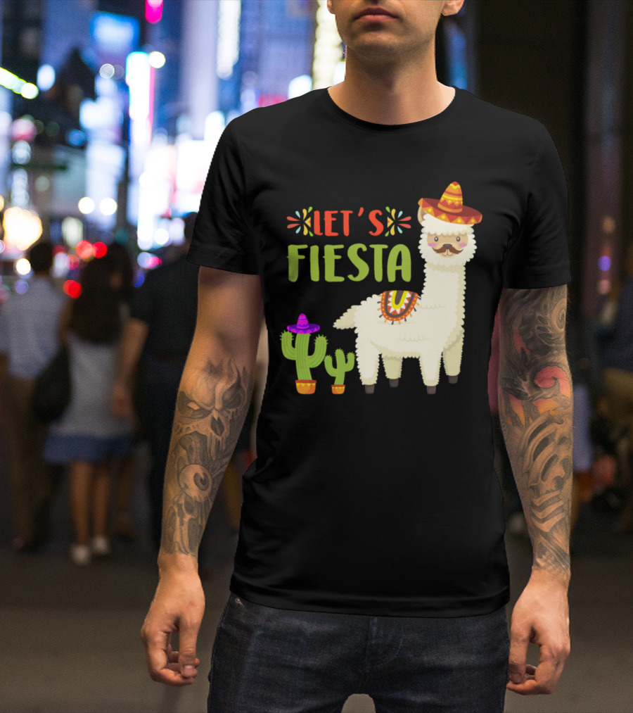 Let's Fiesta Cute Llama Mexican Cactus Sombrero Cinco De Mayo T-Shirt
