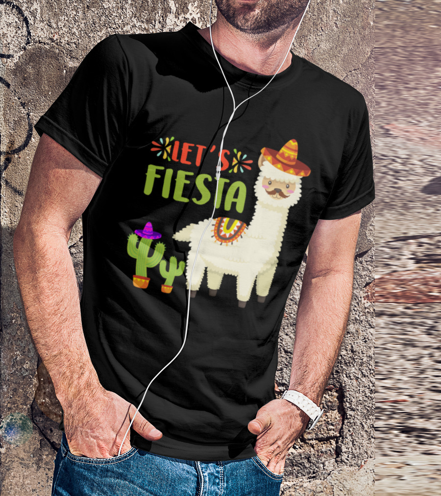Let's Fiesta Cute Llama Mexican Cactus Sombrero Cinco De Mayo T-Shirt