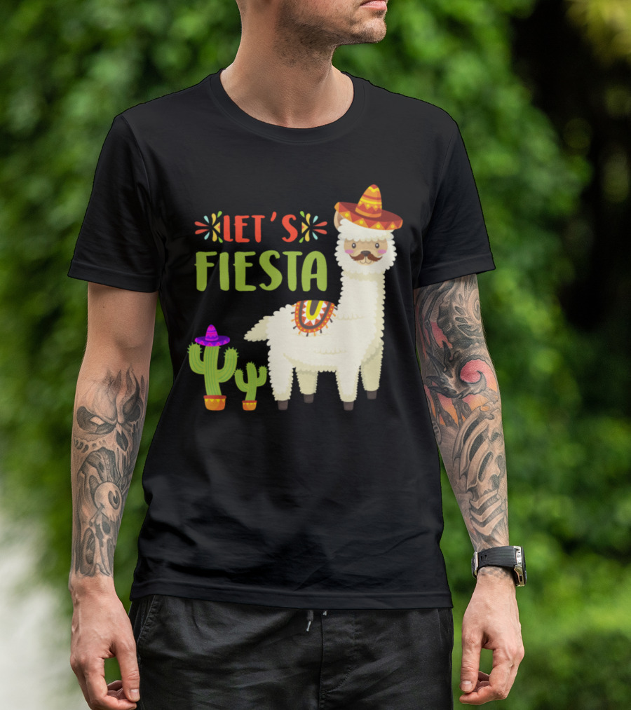 Let's Fiesta Cute Llama Mexican Cactus Sombrero Cinco De Mayo T-Shirt