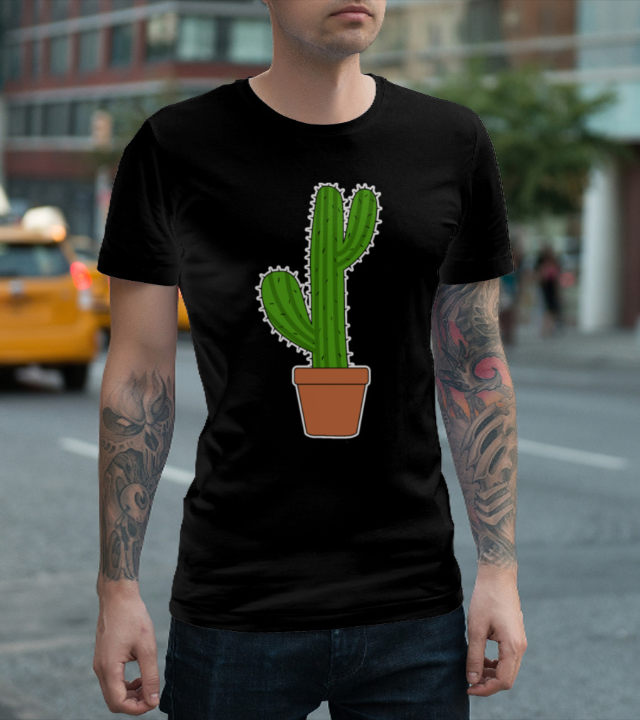 Comic Kawaii Cactus Desert Plant In Pot T-Shirt