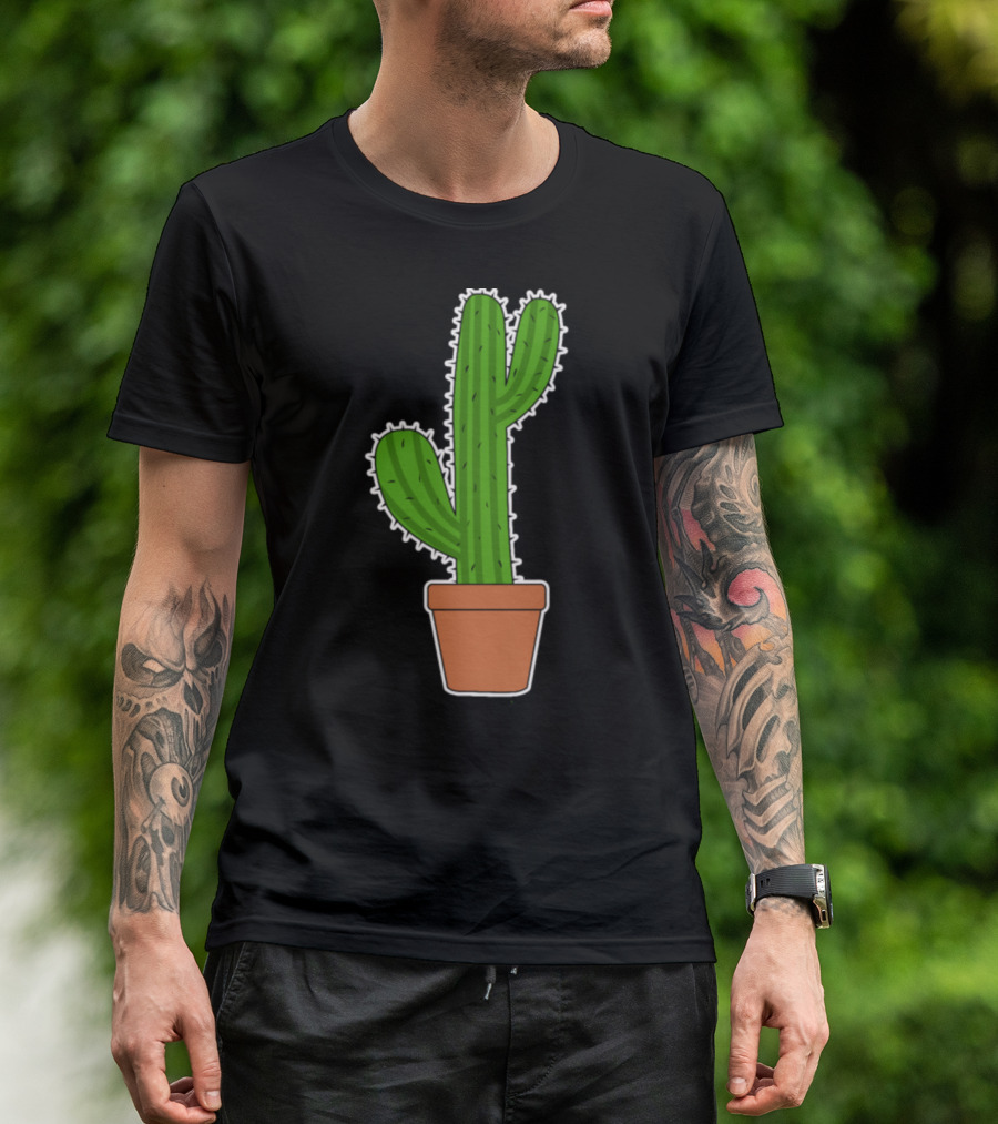 Comic Kawaii Cactus Desert Plant In Pot T-Shirt