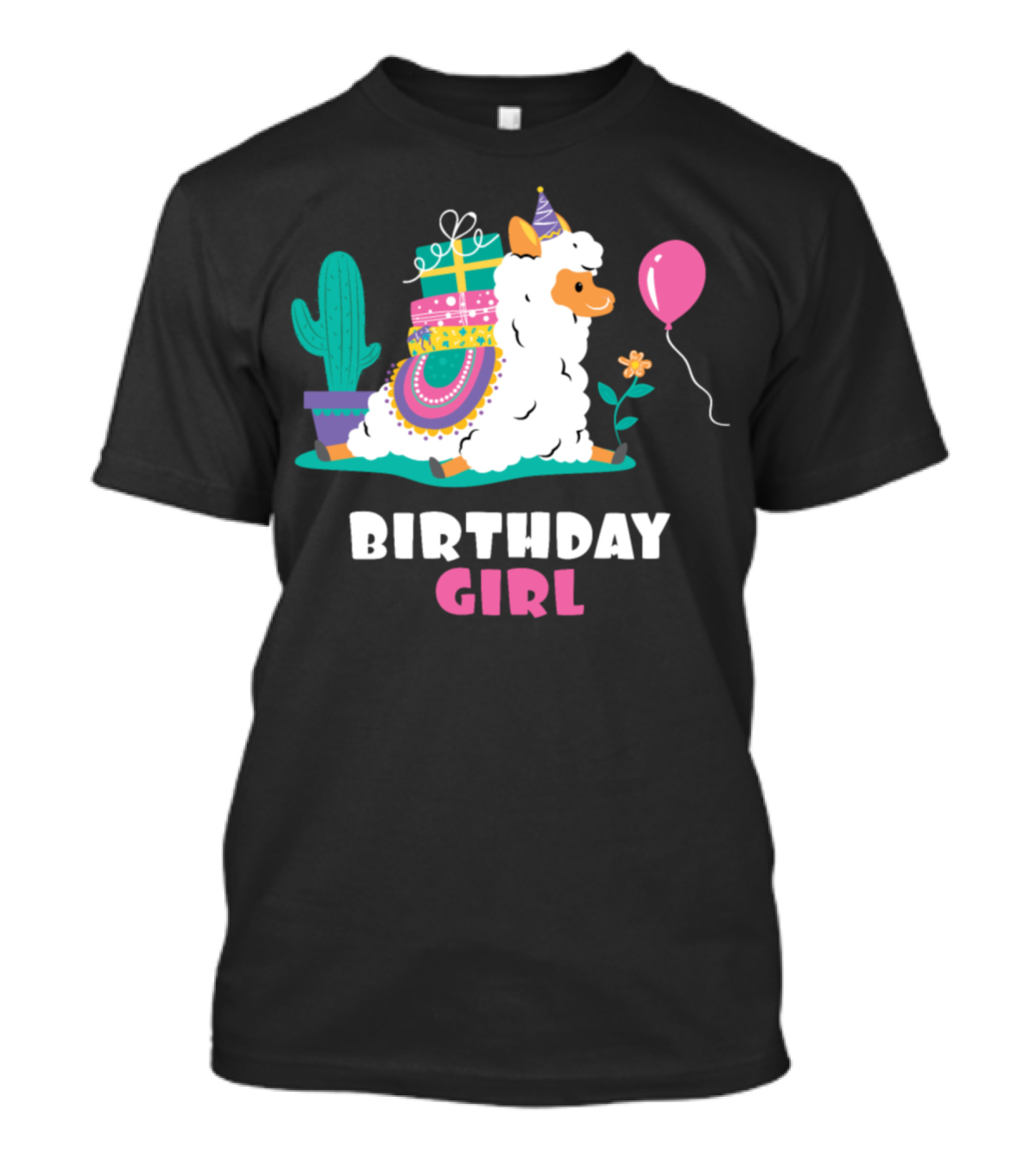 Birthday Girl Cool Cute Alpaca Llama Cactus Balloon T-Shirt