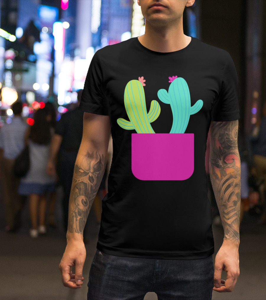 Couple Cactuses In Bright Pink Pot With Flowers T-Shirt